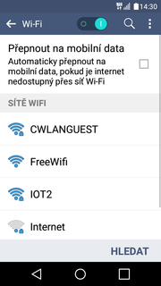 Přihlášení a odhlášení Wi-Fi sítě 1. V menu stisknete ikonu Nastavení. 2.