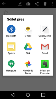 Bluetooth - odesílání obrázků 1. V menu stisknete ikonu Galerie. 2. Vyberete obrázek, který chcete odeslat a stisknete tlačítko Sdílet v horní liště.