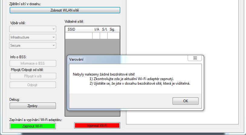 (typ BSS, zabezpečení a síla signálu) do prvku Data Grid View (grdssid). Zde je možné sítě řadit například podle jména, nebo podle síly signálu a zjistit tak, která síť má signál nejsilnější.