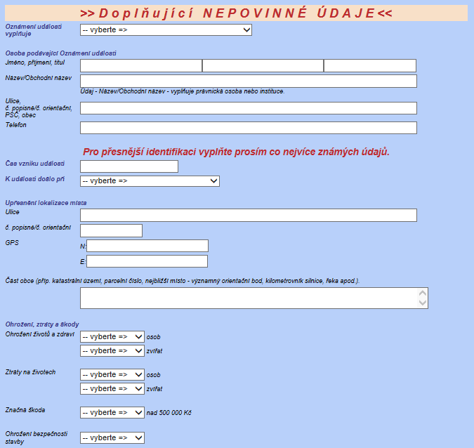 Formulář Oznámení