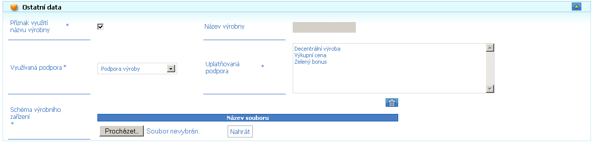 Primární adresa zdroje a Sekundární adresa výrobny. Údaje jsou přeneseny z údajů zdroje evidovaných v modulu POZE, není možno je zde měnit.