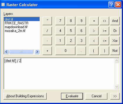 Obrázek 76-Raster Calculator Zde se už pouze vyplní hodnoty požadovaného sklonu svahů ve