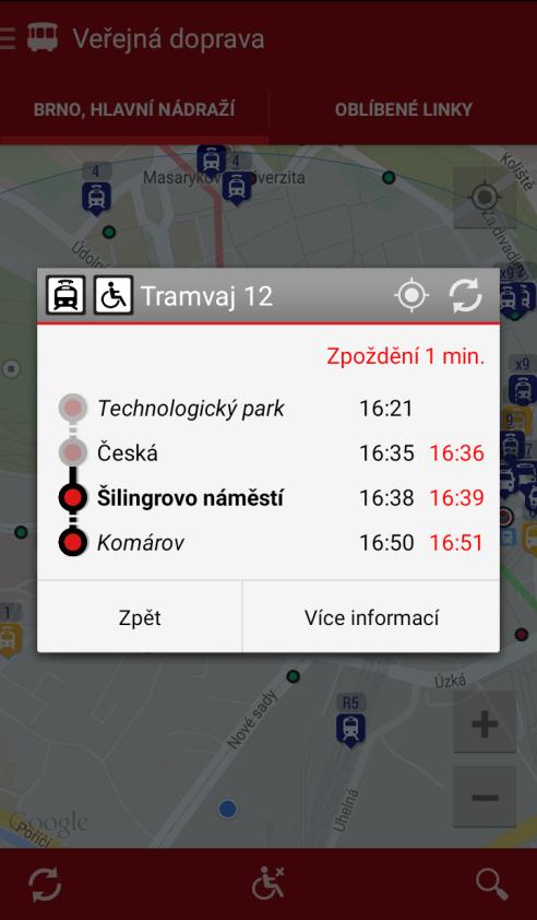 DOPRAVNÍ INFORMAČNÍ CENTRUM BRNO Ukázka mobilní aplikace VEŘEJNÁ DOPRAVA: a. on-line polohy vozidel VHD vč.