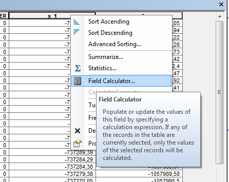 Výpočet v tabulce Field Calculator Pravý klik na záhlaví sloupce otevře se