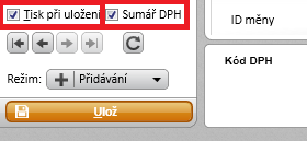 5.2.8 Tisk při uložení a Rekapitulace DPH Zatrhávací pole pro Tisk při uložení a Rekapitulaci DPH jsou v PB verzi umístěny na dolní