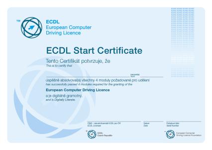 digitálně kvalifikovaný (připravený na vstup na trh práce) Certifikát ECDL Profile seznam všech historicky úspěšně složených zkoušek