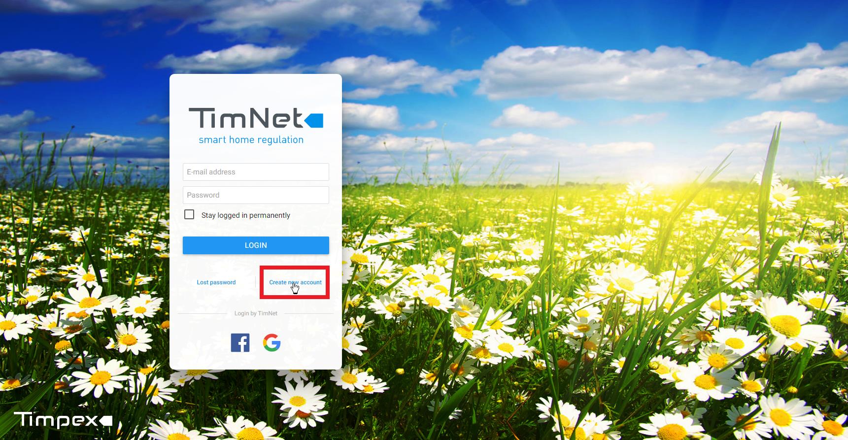 Pro vytvoření nového uživatelského účtu přejděte na webové stránky www.timnet.