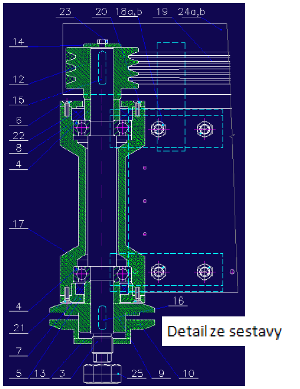 Obr: Detail ze sestavy v prostředí AutoCAD Vytištěný výkres z programu Způsob_3 Kreslení na PC, kde již to co vytváříme,