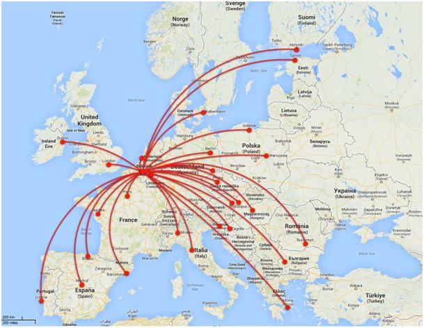 Mapa Evropy 25 zakladatelů přípravné fáze S2R z 8