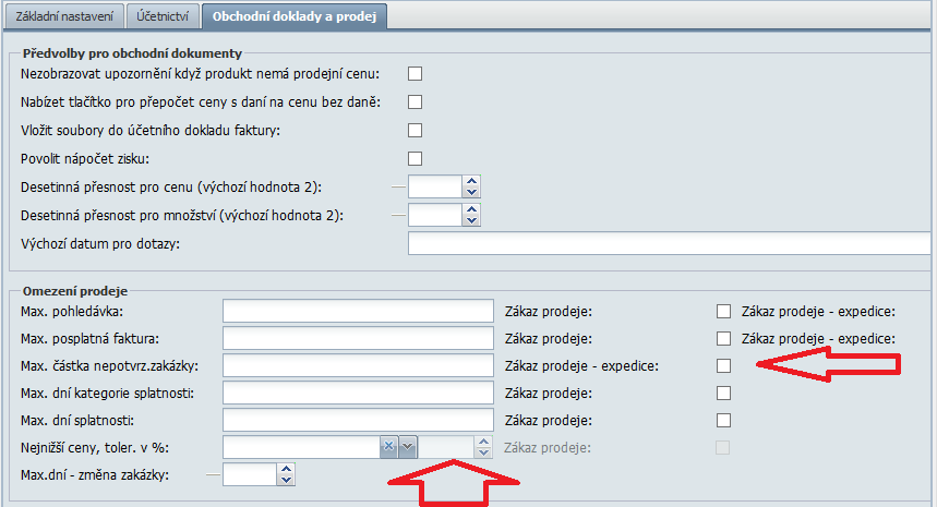 Předvolby systému Byla opravena chyba v rozložení vstupů na třetí záložce obchodní doklady a prodej.
