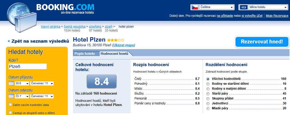 Příloha č. 1 Ukázka hodnocení hotelových hostů na www.booking.com všechna hodnocení jsou k dispozici na internetových stránkách: http://www.booking.com/hotel/cz/plzen- r.