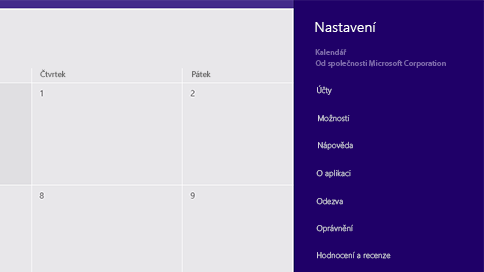1. Potáhněte prstem směrem od pravého okraje obrazovky a potom klepněte na Nastavení.