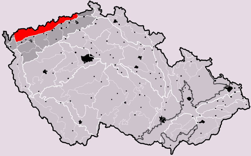 Povrch Ústeckého kraje Hranice s Německem lemují