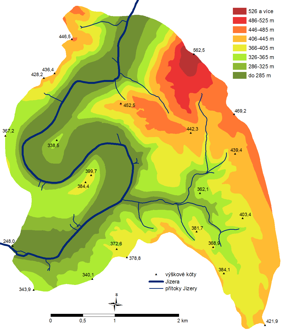 Nadmořská výška: Mapa 3: Výšková členitost, 2012.