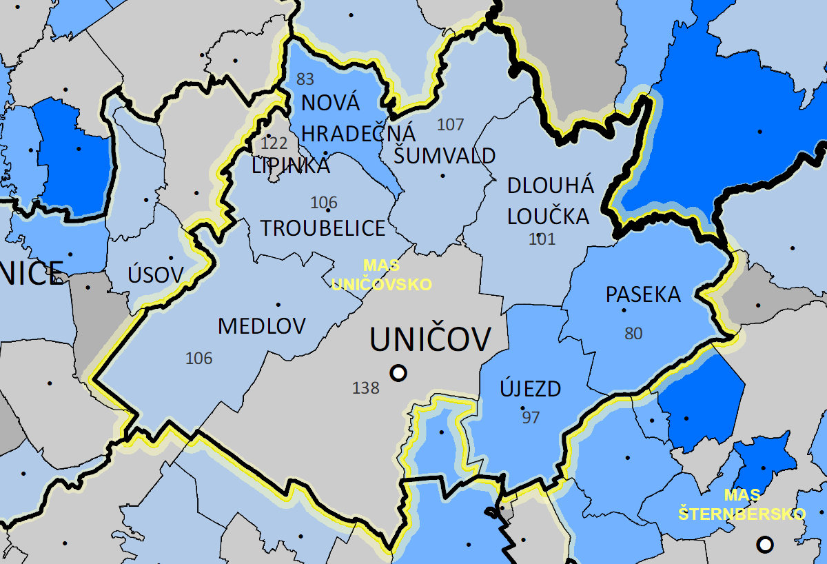 Obrázek 5: Index stáří MAS Uničovsko ve srovnání s okolními MAS, krajem a ČR Zdroj EKOTOXA s.r.o.; data z prosince 2012 Vývoj vzdělanostní struktury obyvatelstva S postupem doby se mění v území i vzdělanostní struktura obyvatel.