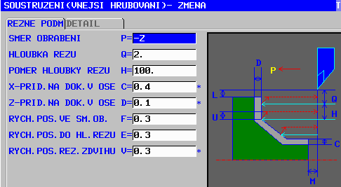 Obrázek 10: Výběr technologie a vhodného cyklu Následně se zadají řezné podmínky (parametry s * jsou nepovinné).