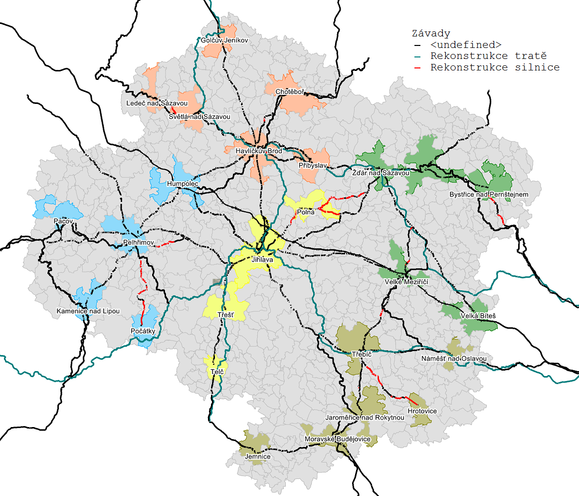Obrázek 2 Schéma úzkých hrdel na železniční a silniční infrastruktuře Seznam obrázků a tabulek Obrázek 1 Základní síť veřejné dopravy pro potřeby analýzy.