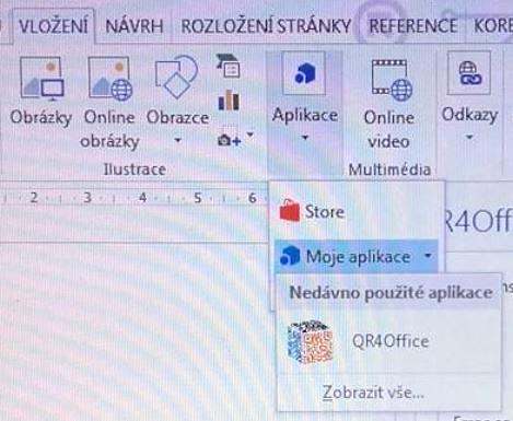 Příloha 2 Modelový příklad vytvoření grafického kódu a jeho umístění na vysvědčení s využitím Word (MS Office 2013) a integrovaným doplňkem QR4Office V uvedeném modelovém příkladu se grafický kód