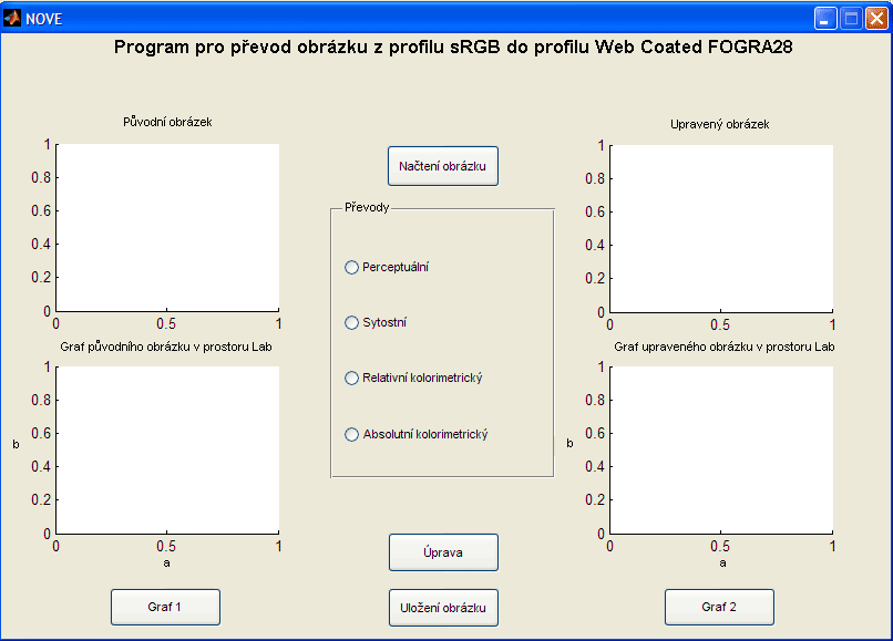 6 PROGRAM PRO PŘEVODY GAMUTŮ Jako další bod bakalářské práce jsem vytvořil program pro převod obrázků z profilu srgb do profilu Web Coated FOGRA 28 (CMYK).