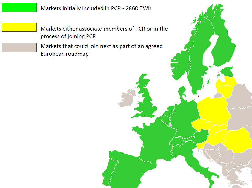 Price Coupling of Regions (PCR) > Projekt realizuje 6 NWE burz ve spolupráci s několika dalšími > Úplné zobecnění stávajícího NWE couplingu pro celou Evropu > Jediný algoritmus market couplingu pro
