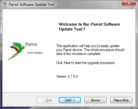 5) Po ukončení instalace se program Parrot Software Update Tool spustí automaticky.