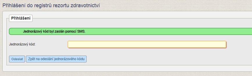 platnost. V případě vypršení jeho platnosti je nutné kliknout na tlačítko Zpět na odeslání jednorázového kódu.