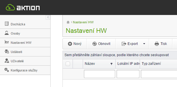 4. na agendu Nastavení HW (levá nabídka). Obr.