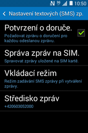 15 z 35 Nastavení střediska zpráv Zprávy. Stisknete Možnosti a zvolíte Dále ťuknete na řádek Nastavení textových.