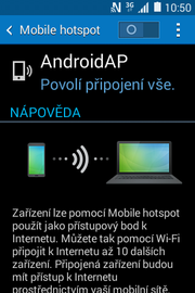 20 z 35 Zap./Vyp. přístupového bodu Poté stisknete ikonu Sdílení připojení. Dále zvolíte možnost Mobile hotspot.