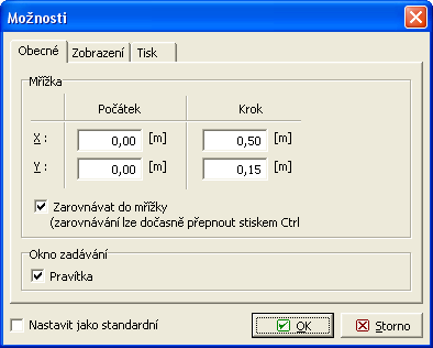 Prostupy Zadávací rám s definovanými materiály Abychom si usnadnili zadání prostupu, otevřeme si nejprve pomocí ovládacího menu (část "Nastavení") dialogové okno "Možnosti", kde vhodně nastavíme