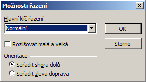 PRÁCE S BUŇKOU Řazení Označení oblasti buněk (bez záhlaví), menu Data Seřadit Nabídka Seřadit podle