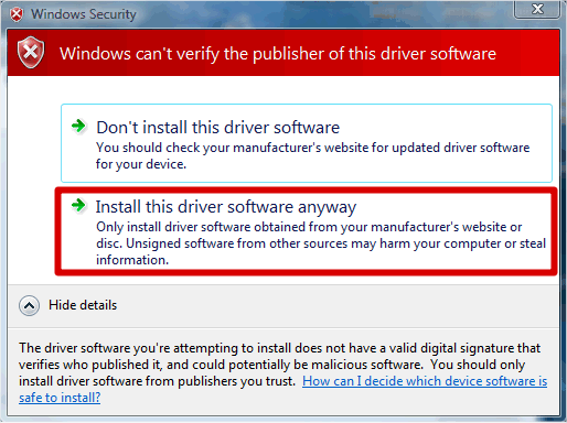 Vyberte Install this driver software anyway pro ukončení instalace. Pozor: Pro používání Scia Engineer, jsou dostačující standardní uživatelská práva. Administrátorská práva nejsou potřeba.