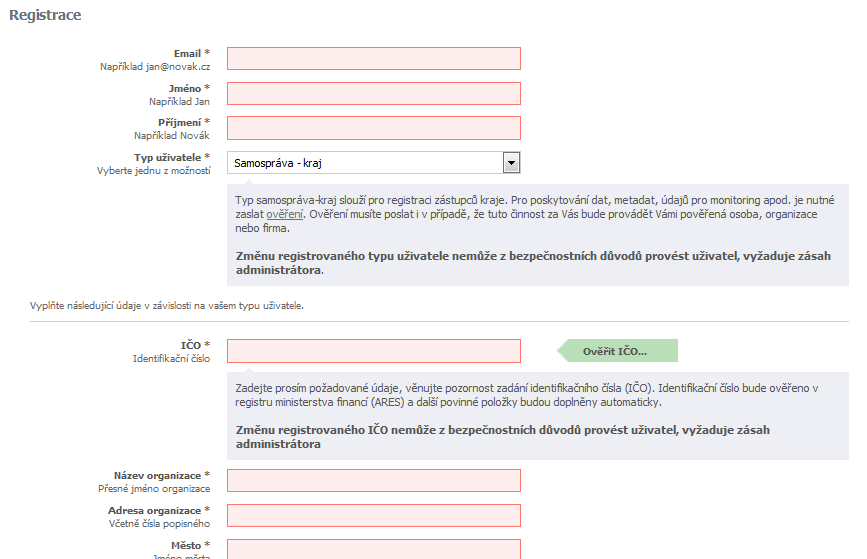 Registrace Pro běžnou práci na geoportálu není nutná!