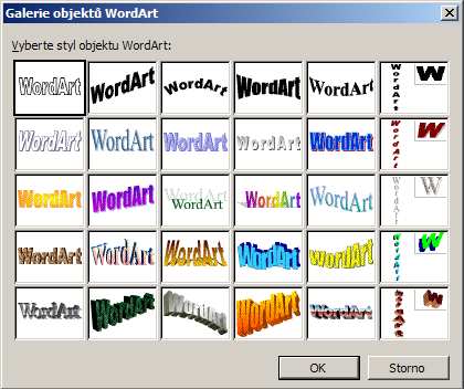 GRAFIKA VE WORDU Vkládání obrázk zků a grafických objektů Vkládání WordArtu WordArt trojrozměrné písmo, které se ve Wordu chová jako grafický objekt.