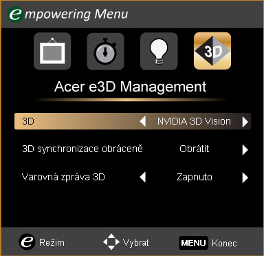 Z možností 3D vyberte Nvidia 3D Vision.