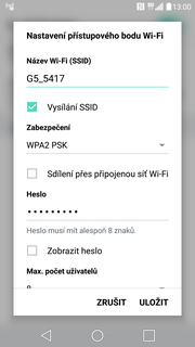 Zap./Vyp. přístupového bodu stisknete ikonu Nastavení. V záložce Sítě zvolíte Tethering. 3. Sdílení internetu zapnete/vypnete stisknutím vypínače na konci řádku Wi-Fi hotspot.