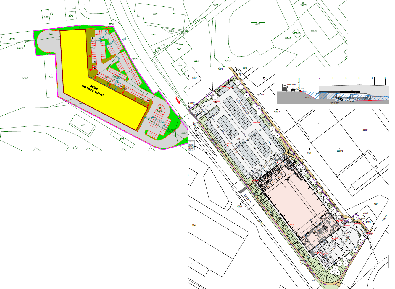 2. etapa - Možnost vybudování retail parku s množstvím nových a moderních obchodů. - V synergii s prodejnou potravin nejmodernější nákupní park v jedné lokalitě.