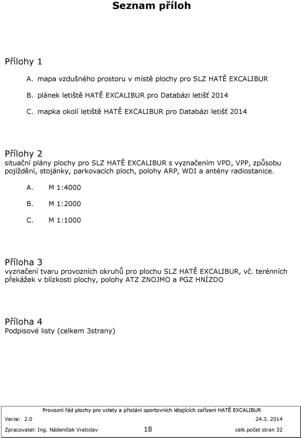 stojánky, parkovacích ploch, polohy ARP, WDI a antény radiostanice. A. M 1:4000 B. M 1:2000 C.
