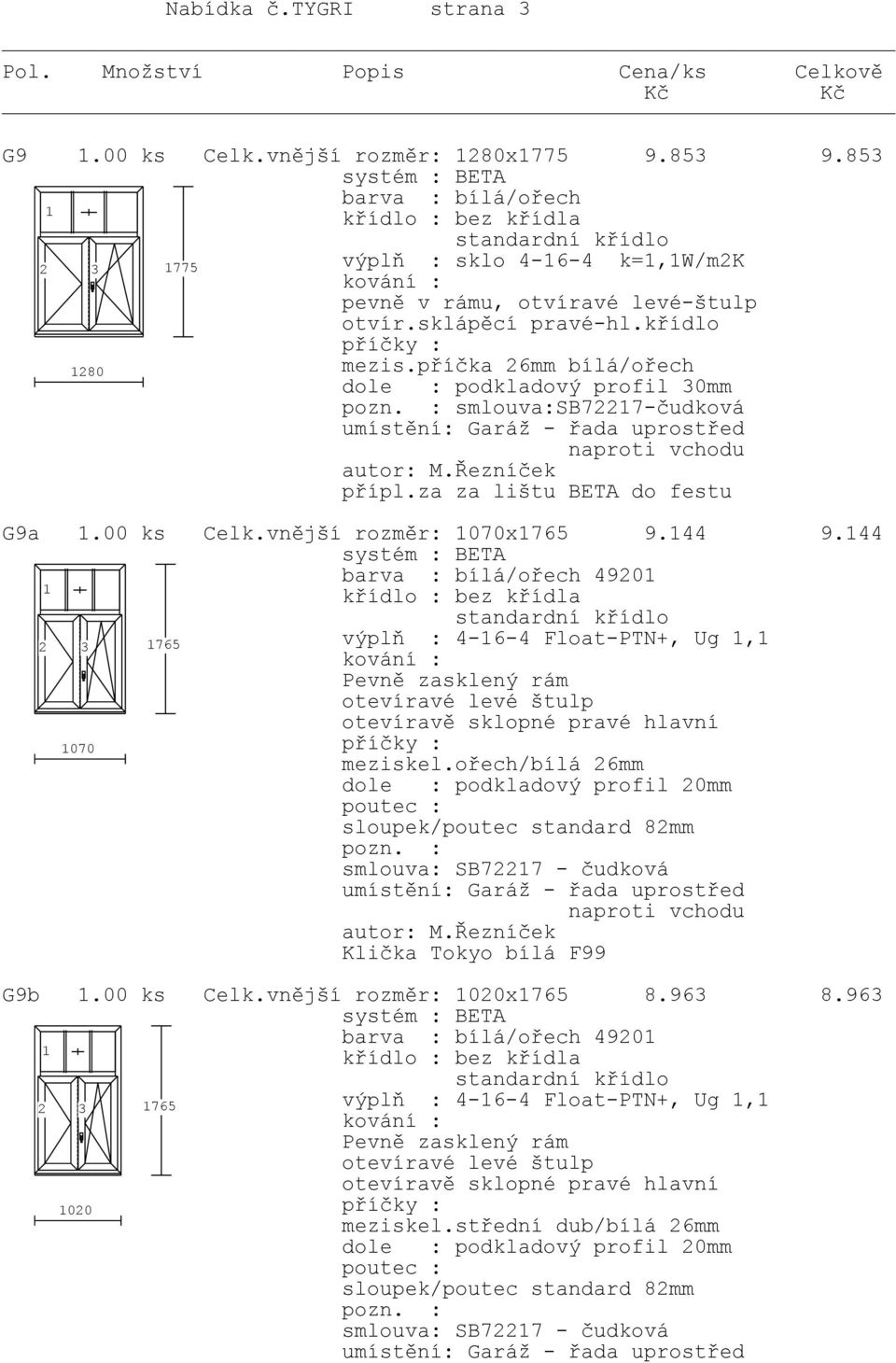 za za lištu BETA do festu G9a.00 ks Celk.vnější rozměr: 070x765 9.44 9.