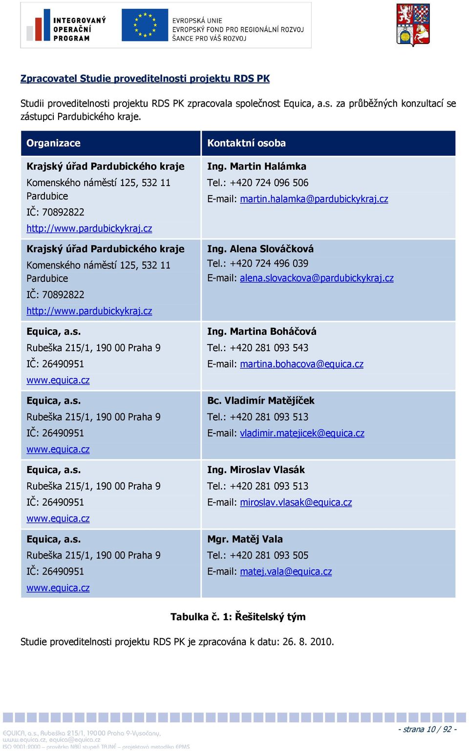 cz Krajský úřad Pardubického kraje Komenského náměstí 125, 532 11 Pardubice IČ: 70892822 http://www.pardubickykraj.cz Equica, a.s. Rubeška 215/1, 190 00 Praha 9 IČ: 26490951 www.equica.