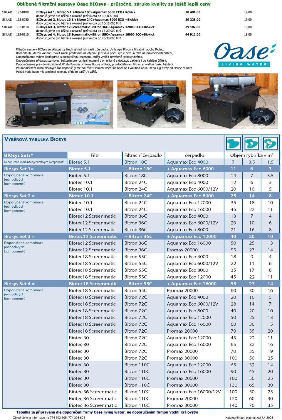 000 litrů SKLAD 192-0410 BIOsys set 3, Biotec 12 Screenmatic+Bitron 36C+Aquamax 12000 ECO+Biokick 39 182,00 19,00 doporučujeme pro běžná a okrasná jezírka cca do 15-20.