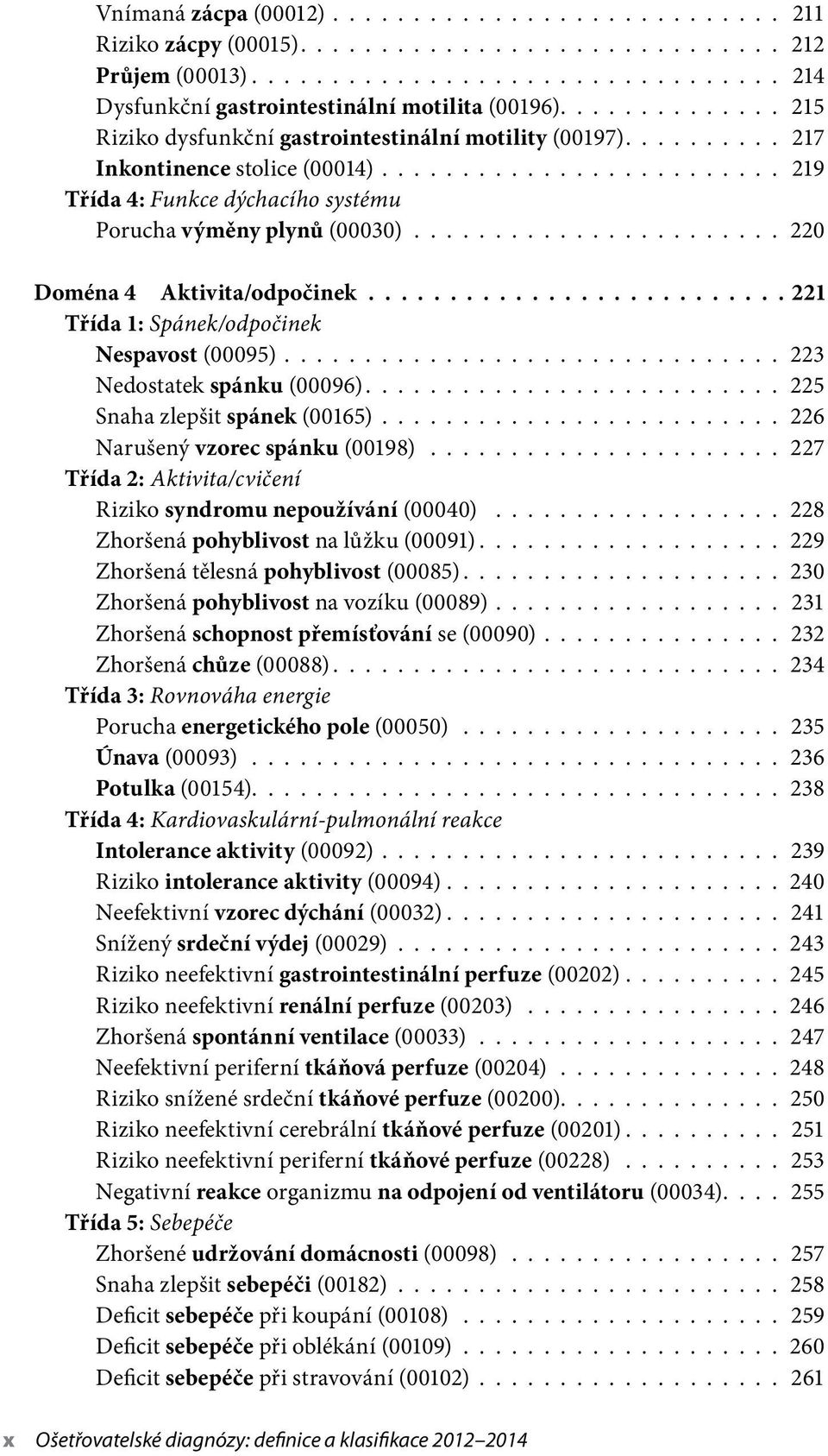 ...................... 220 Doména 4 Aktivita/odpočinek.......................... 221 Třída 1: Spánek/odpočinek Nespavost (00095)............................... 223 Nedostatek spánku (00096).