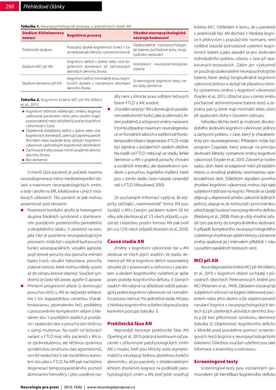 čase nedosahující klinicky významné úrovně Kognitivní deficit v jedné nebo více kognitivních doménách při zachovaných aktivitách denního života Kognitivní deficit minimálně dvou kognitivních domén s