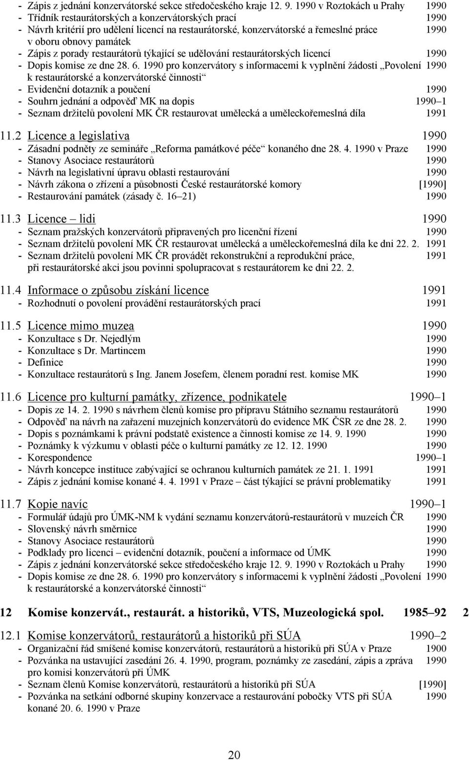 památek - Zápis z porady restaurátorů týkající se udělování restaurátorských licencí 1990 - Dopis komise ze dne 28. 6.