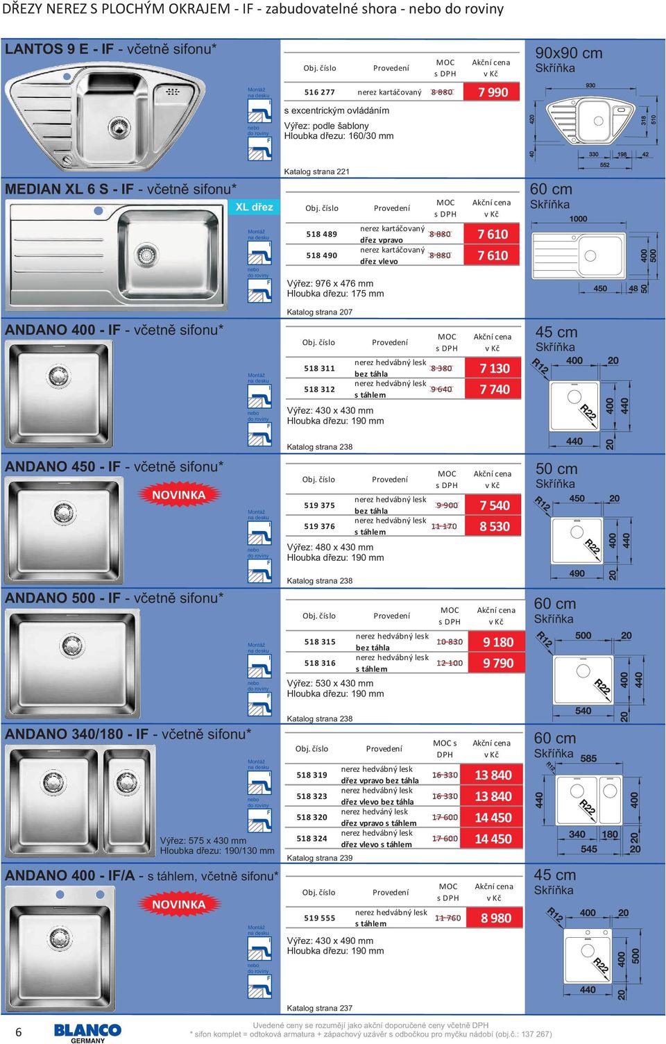 610 8 880 7 610 Katalog strana 207 ANDANO 400 - IF - včetně sifonu* 518 311 518 312 bez táhla s táhlem 8 380 7 130 9 640 7 740 Výřez: 430 x 430 mm Katalog strana 238 ANDANO 450 - IF - včetně sifonu*