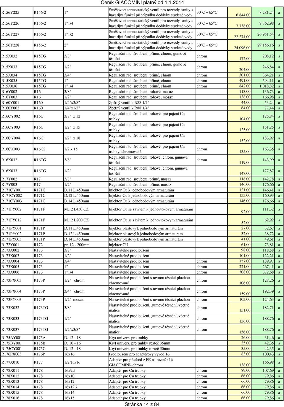 havarijní funkcí při výpadku dodávky studené vody 22 274,00 26 951,54 a R156Y228 R156-2 2" Směšovací termostatický ventil pro rozvody sanity s 30 C 65 C havarijní funkcí při výpadku dodávky studené