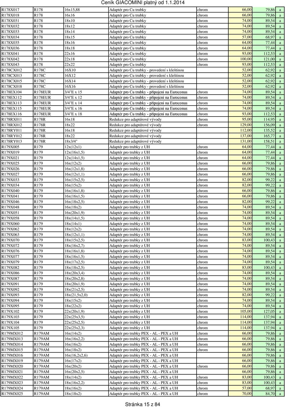 R178X036 R178 18x18 Adaptér pro Cu trubky 64,00 77,44 a R178X041 R178 22x16 Adaptér pro Cu trubky 93,00 112,53 a R178X042 R178 22x18 Adaptér pro Cu trubky 100,00 121,00 a R178X043 R178 22x22 Adaptér