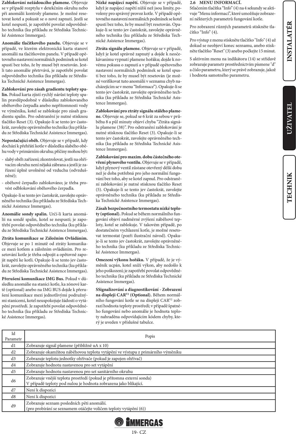 Objevuje se v případě, ve kterém elektronická karta stanoví anomálii na tlačítkovém panelu. V případě opětovného nastavení normálních podmínek se kotel spustí bez toho, že by musel být resetován.