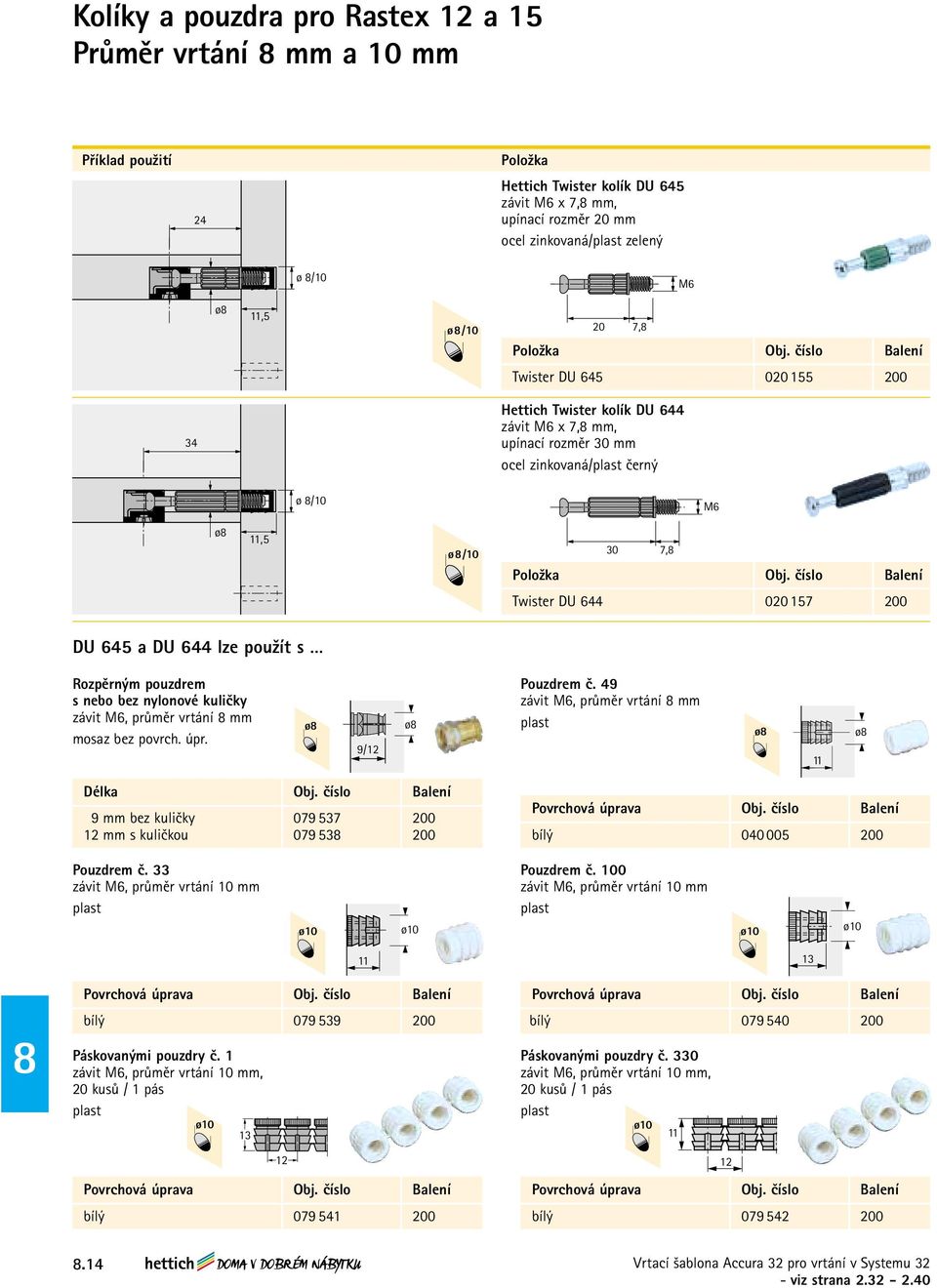 Rozpěrným pouzdrem s nebo bez nylonové kuličky závit M6, průměr vrtání mm mosaz bez povrch. úpr. ø 9/12 ø Pouzdrem č. 49 závit M6, průměr vrtání mm ø 11 ø Délka Obj.