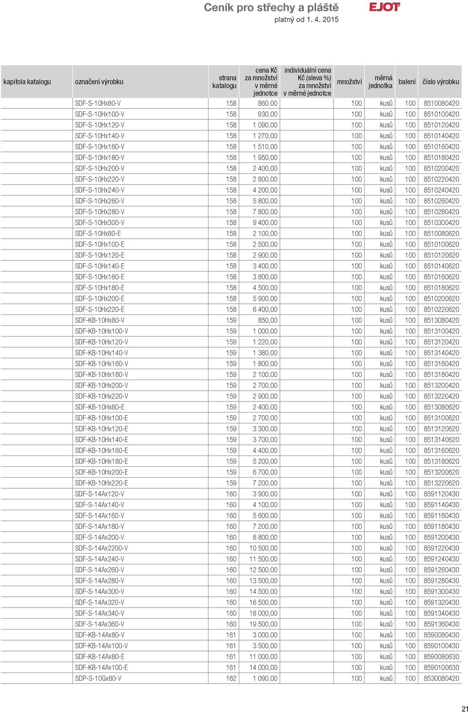 100 kusů 100 8510220420 SDF-S-10Hx240-V 158 4 200,00 100 kusů 100 8510240420 SDF-S-10Hx260-V 158 5 800,00 100 kusů 100 8510260420 SDF-S-10Hx280-V 158 7 800,00 100 kusů 100 8510280420 SDF-S-10Hx300-V